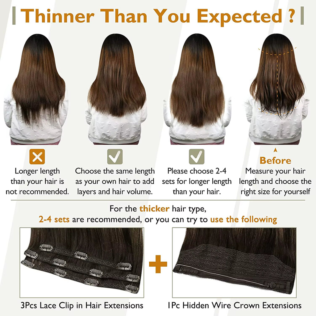 50 Grams Clip in Hair Extensions Human Hair Ombre Color 3Pcs Human Hair Clip in Extensions for Women