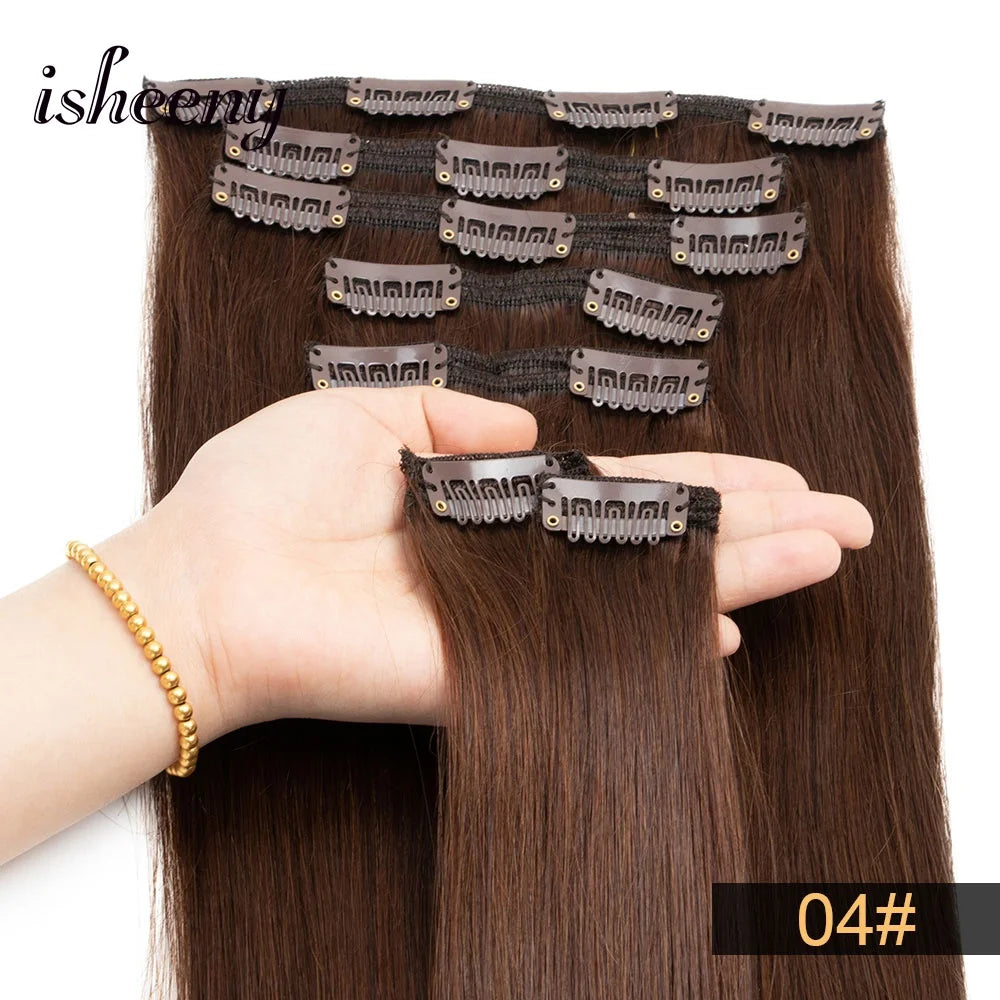 14"-22" Clip in Human Hair Extensions Brazilian Remy Natural Clip Human Hair Extension Real Natural Clip on 70G-100G