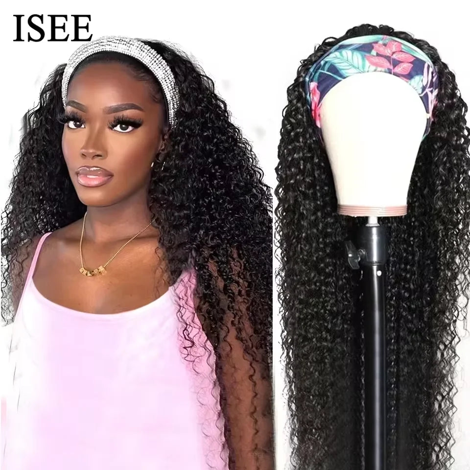 Kinky Curly Women'S Headband Wig  HAIR Scarf Wig Brazilian Human Hair Wig Sale Deep Curly Headband Wig Natural Hair No GLUE