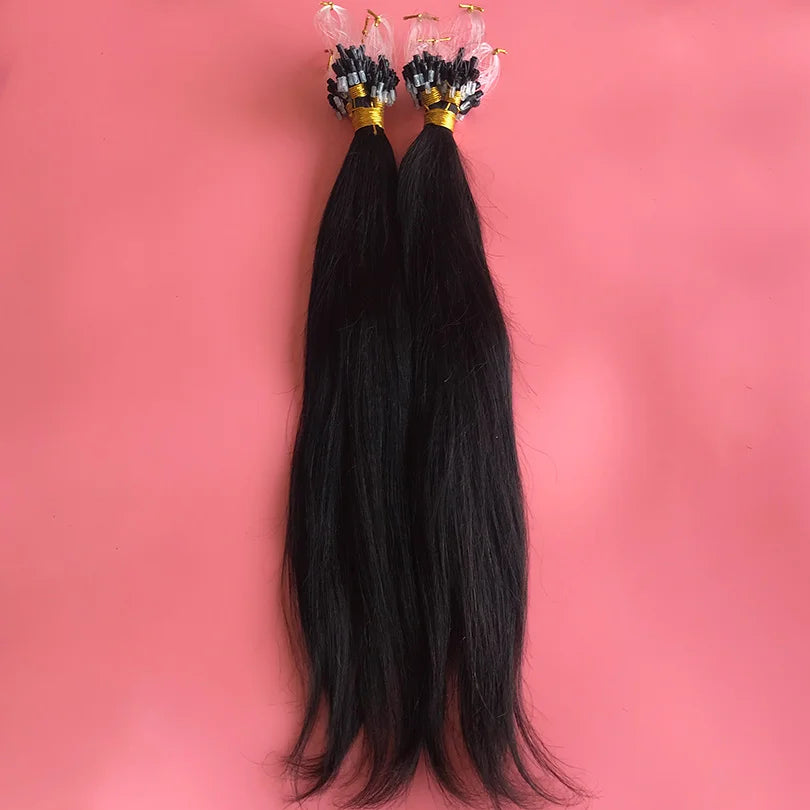 Yaki Straight Micro Ring Loop Hair Extensions 100 Strand Brazilian Remy Hair Micro Link Hair Extension for Women