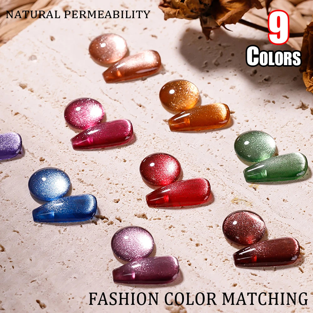 9 Colors Crystal Wide Cat Eye Gel Nail Polish Set Magnetic UV Soak off Gel Varnish Silver Snowlight Cat Eye Gel Lacquer