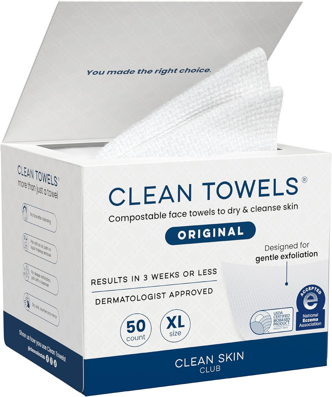 Serviettes Visage XL 100% Biologiques Certifiées USDA, Approuvées Par Les Dermatologues, Anti-Acné Serviettes Jetables Pour Le Visage Et Le Démaquillage, Ultra Douces