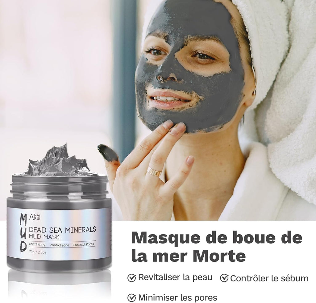 Anairui Masque Visage Au Curcuma - Masque D'Argile Détox Au Thé Vert - Masque De Boue Aux Minéraux De La Mer Morte, Masques Visage Kit, Nettoyer Et Détoxifie, 210G