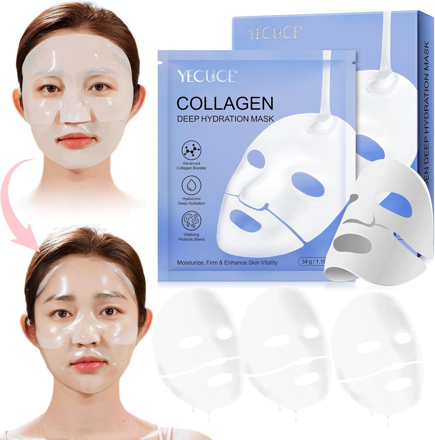 Masque Visage Bio-Collagène – Masque Hydratant Intense – Soin Anti-Âge – Masque Collagene Visage – Pour Une Peau Repulpée Et Éclatante