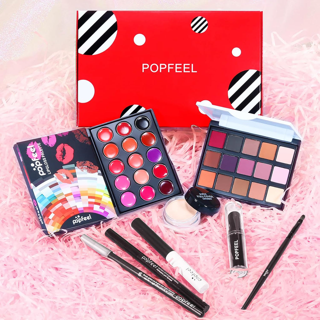 8 Pièces Cosmetics Professional Trousse De Maquillage, Makeup Gift Set Avec Ombres Paupière, Rouge À Lèvre, Pinceaux, Bâton Contour, Correcteur, Mascara