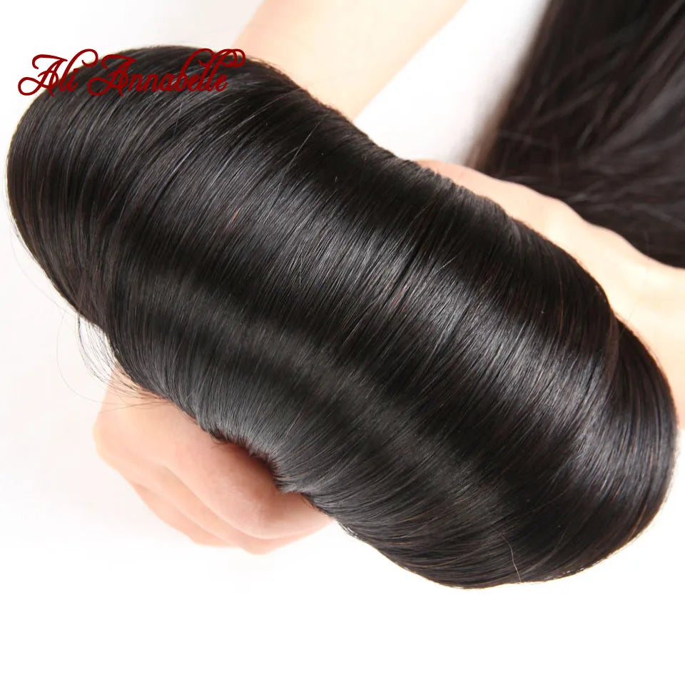 ALI ANNABELLE Straight Human Hair Bundles 30 28 26 Inch 1 3 4 Bundles Deals Natural Color Long Peruvian Hair Weave Bundles