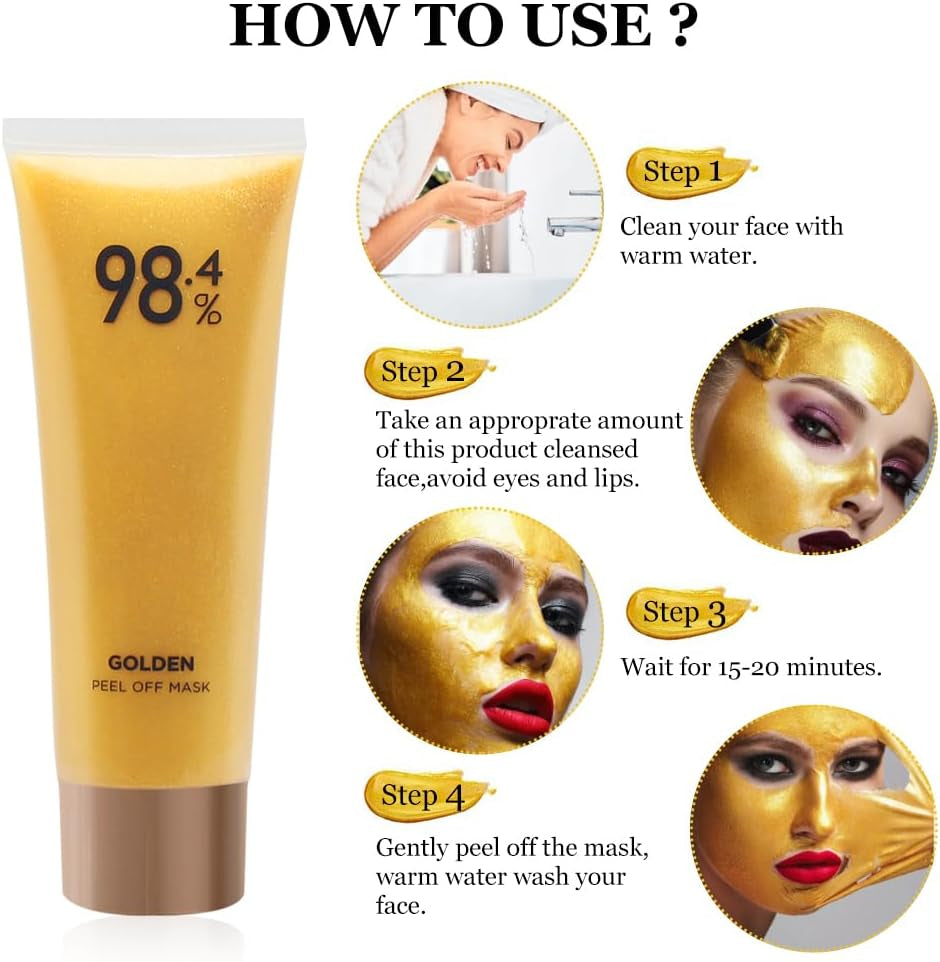 Gold Foil Peel-Off Mask, Gold Foil Tear-Off Mask, Gold Foil Tear off Mask, Gold Peel off Mask, Golden Peel off Mask (2 Pcs) (B)