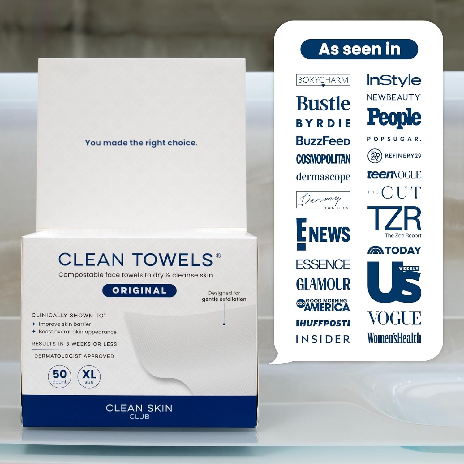 Serviettes Visage XL 100% Biologiques Certifiées USDA, Approuvées Par Les Dermatologues, Anti-Acné Serviettes Jetables Pour Le Visage Et Le Démaquillage, Ultra Douces