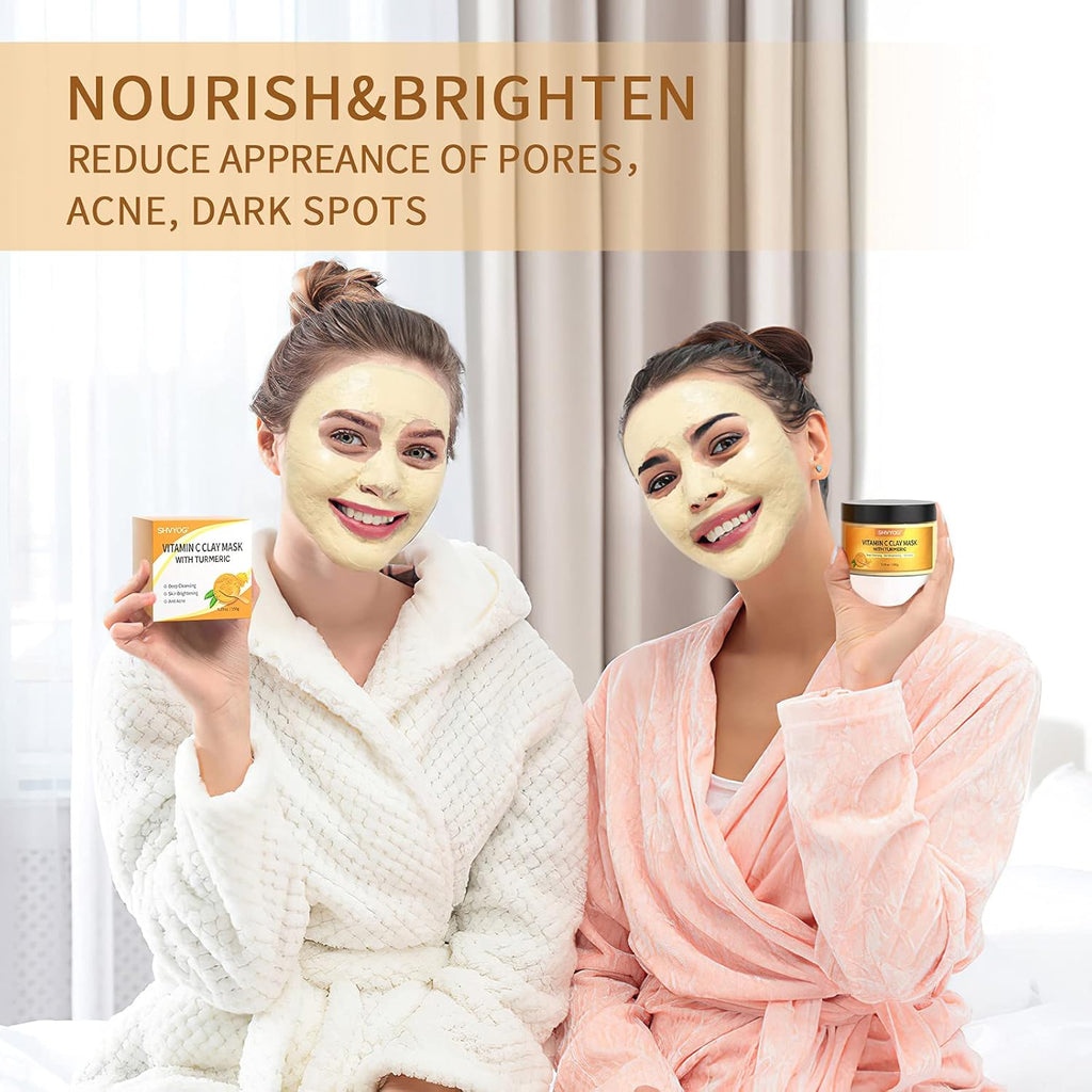 Masque À L'Argile Curcuma Et Vitamine C, Masque Facial À L'Argile Kaolin Pour Les Taches Brunes, Contrôle L'Acné, Le Sébum Et Affine Les Pores, Uniformise Le Teint, Nettoie En Profondeur 150G
