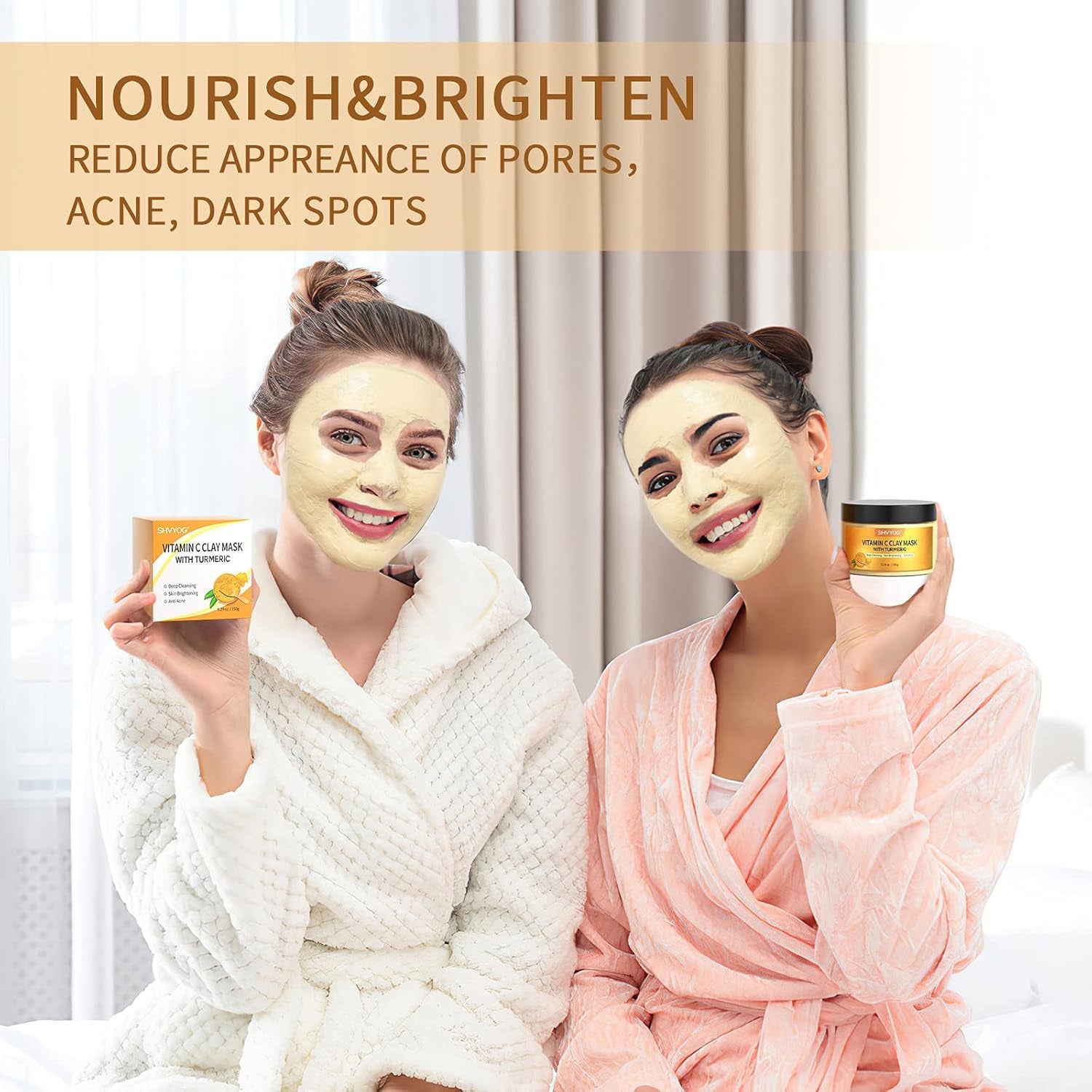 Masque À L'Argile Curcuma Et Vitamine C, Masque Facial À L'Argile Kaolin Pour Les Taches Brunes, Contrôle L'Acné, Le Sébum Et Affine Les Pores, Uniformise Le Teint, Nettoie En Profondeur 150G