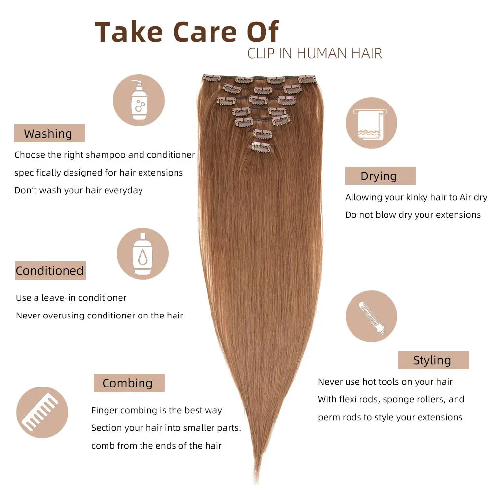 14"-22" Clip in Human Hair Extensions Brazilian Remy Natural Clip Human Hair Extension Real Natural Clip on 70G-100G