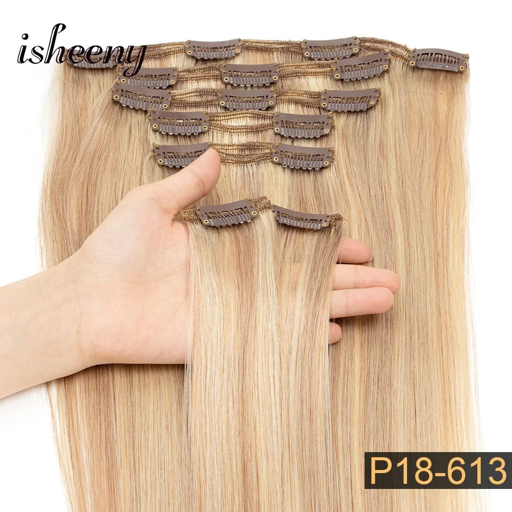 14"-22" Clip in Human Hair Extensions Brazilian Remy Natural Clip Human Hair Extension Real Natural Clip on 70G-100G