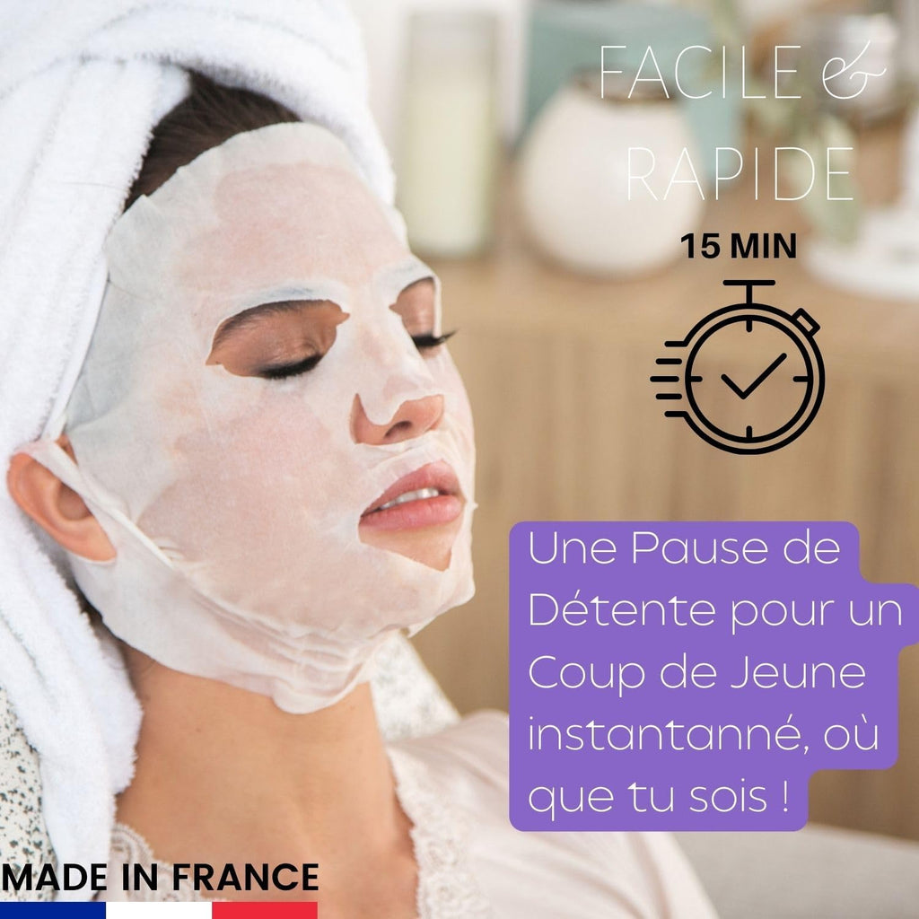 Masque Visage N°6 Sérum Hydratant Au Collagène Et Vitamine E – Made in France – Anti-Age Et Hydratant – Soin Anti-Rides – Masque Tissu Tous Types De Peaux