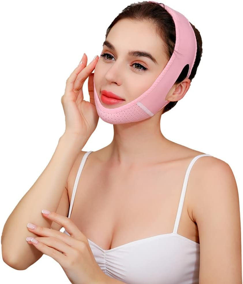 Amincissant De Bandage Lifting Pour Le Visage V Line Masque,Masque Minceur En Forme De V Lifting Masque Visage,Minceur Visage,Masque Anti-Rides Pour Double Menton Et Peau Affaissée(Rose)