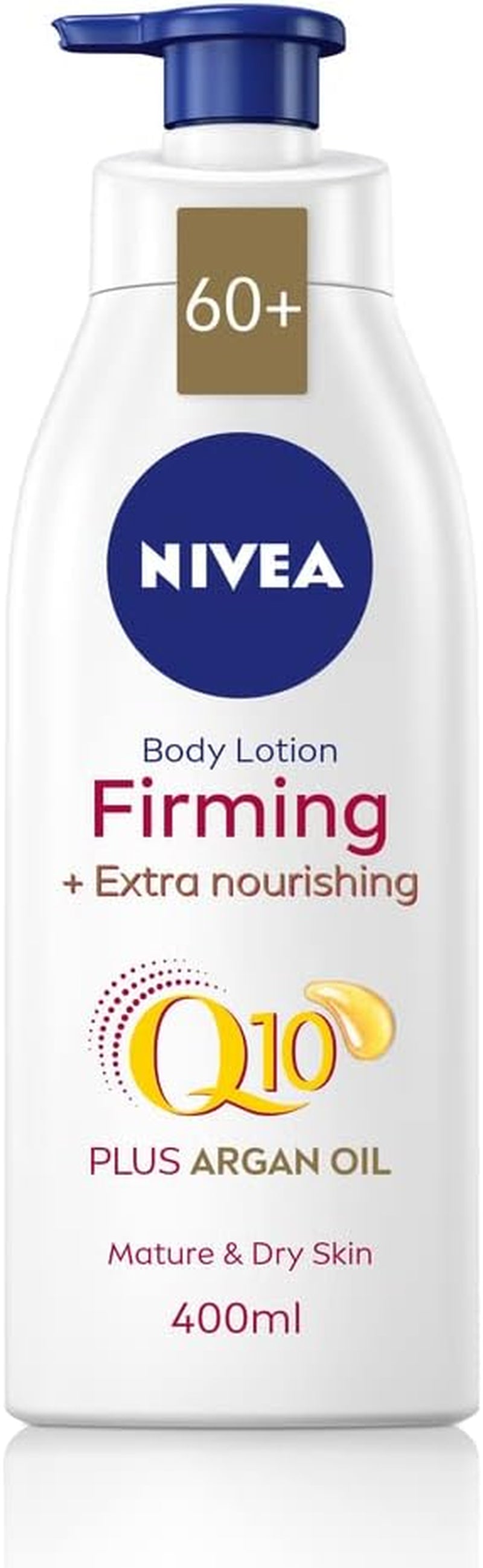 NIVEA Q10 60+ Lotion Corporelle Pour Peaux Matures (400 Ml), Crème Raffermissante Nourrissante Avec Q10 Et Huile D'Argan, Crème Hydratante NIVEA 72H Pour Peaux Vieillissantes Et Matures