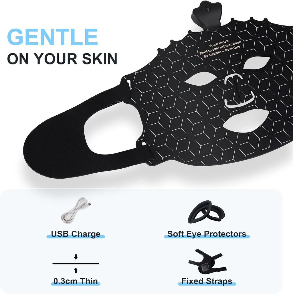Masque Facial LED Luminothérapie Sans Fil Thérapie Par Lumière Rouge Pour Le Visage Masque De Luminothérapie En Silicone Souple Pour L'Acné, Les Rides Et Le Rajeunissement De La Peau 7 Modes