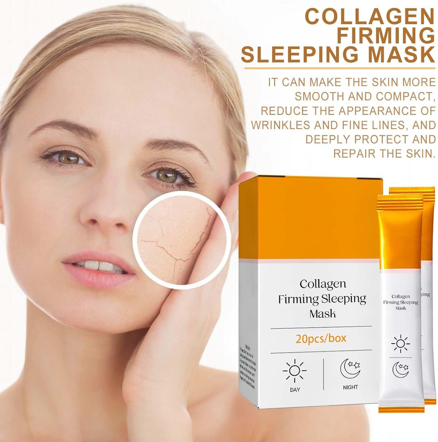 20 Pièces Korean Collagen Firming Mask, Masque Raffermissant Au Collagène Coréen,Hydratant Masque De Visage Transparent Anti-Âge, Masque Facial De Sommeil Nocturne Sans Lavage (1Box)