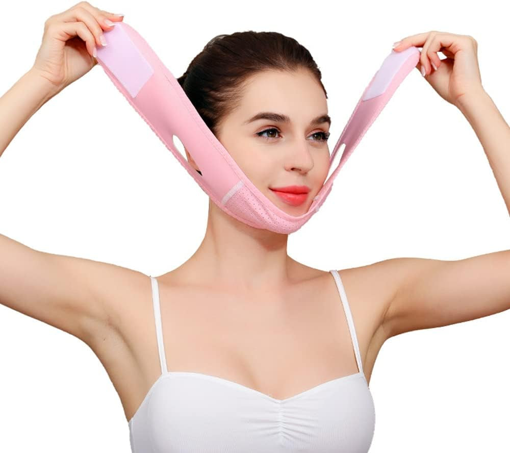 Amincissant De Bandage Lifting Pour Le Visage V Line Masque,Masque Minceur En Forme De V Lifting Masque Visage,Minceur Visage,Masque Anti-Rides Pour Double Menton Et Peau Affaissée(Rose)