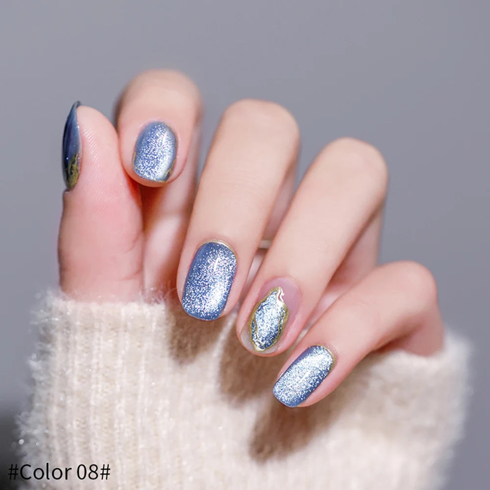 9 Colors Crystal Wide Cat Eye Gel Nail Polish Set Magnetic UV Soak off Gel Varnish Silver Snowlight Cat Eye Gel Lacquer