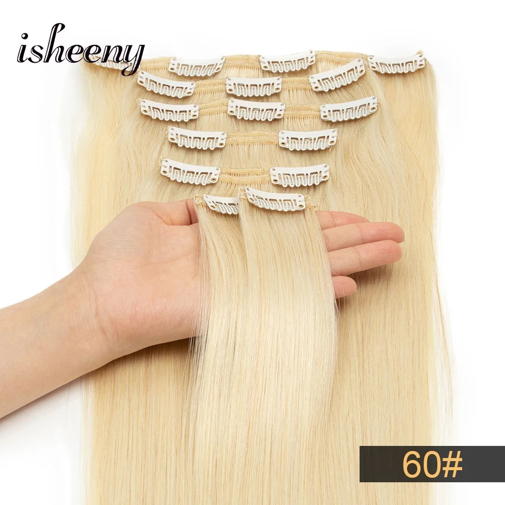 14"-22" Clip in Human Hair Extensions Brazilian Remy Natural Clip Human Hair Extension Real Natural Clip on 70G-100G