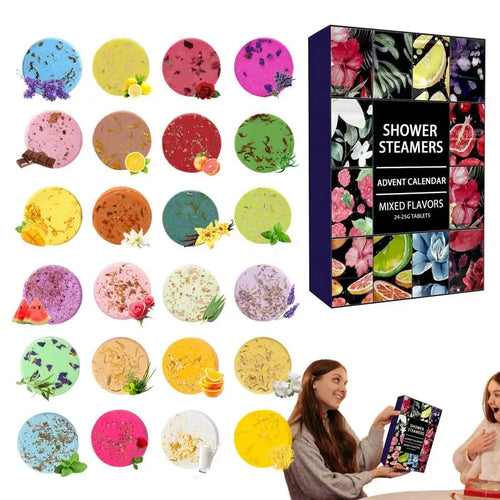 24Pcs Shower Steamers Advent Calendar Kit Aromatherapy Shower Bombs Self Care and Relaxation Stress Relief Bath Bombs