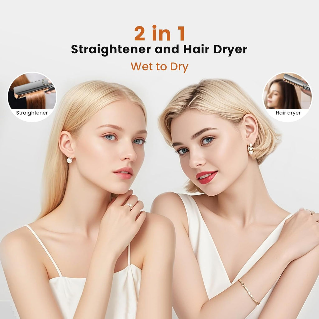 Sèche-Cheveux Lisseur 2 En 1, Lisseur À Air Ionique 200 M/Min - Plasma Coiffage Mouillé À Sec, Sans Dommage Thermique, Séchage & Lissage Rapide Pour Cheveux Mi-Longs À Longs - 4 Réglages Température