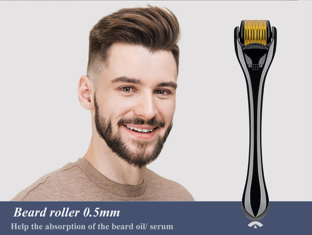 Ebeizi Derma Roller Pour La Croissance De La Barbe Avec Sérum De Croissance De La Barbe, Stimuler La Croissance De La Barbe Et Des Cheveux, Derma Roller De 0,5 Mm Pour Homme