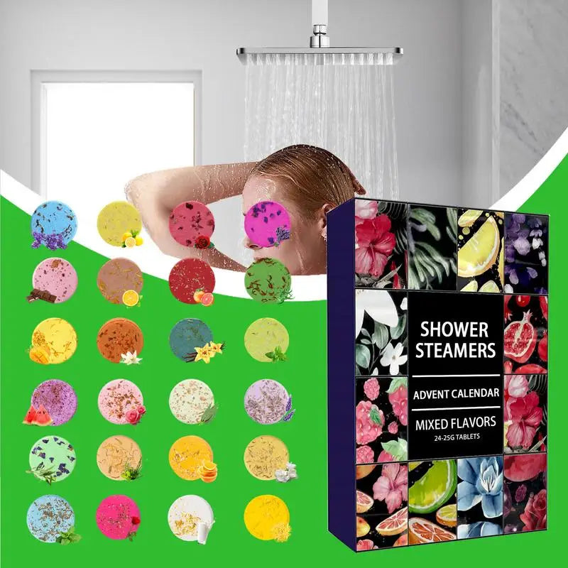 24Pcs Shower Steamers Advent Calendar Kit Aromatherapy Shower Bombs Self Care and Relaxation Stress Relief Bath Bombs