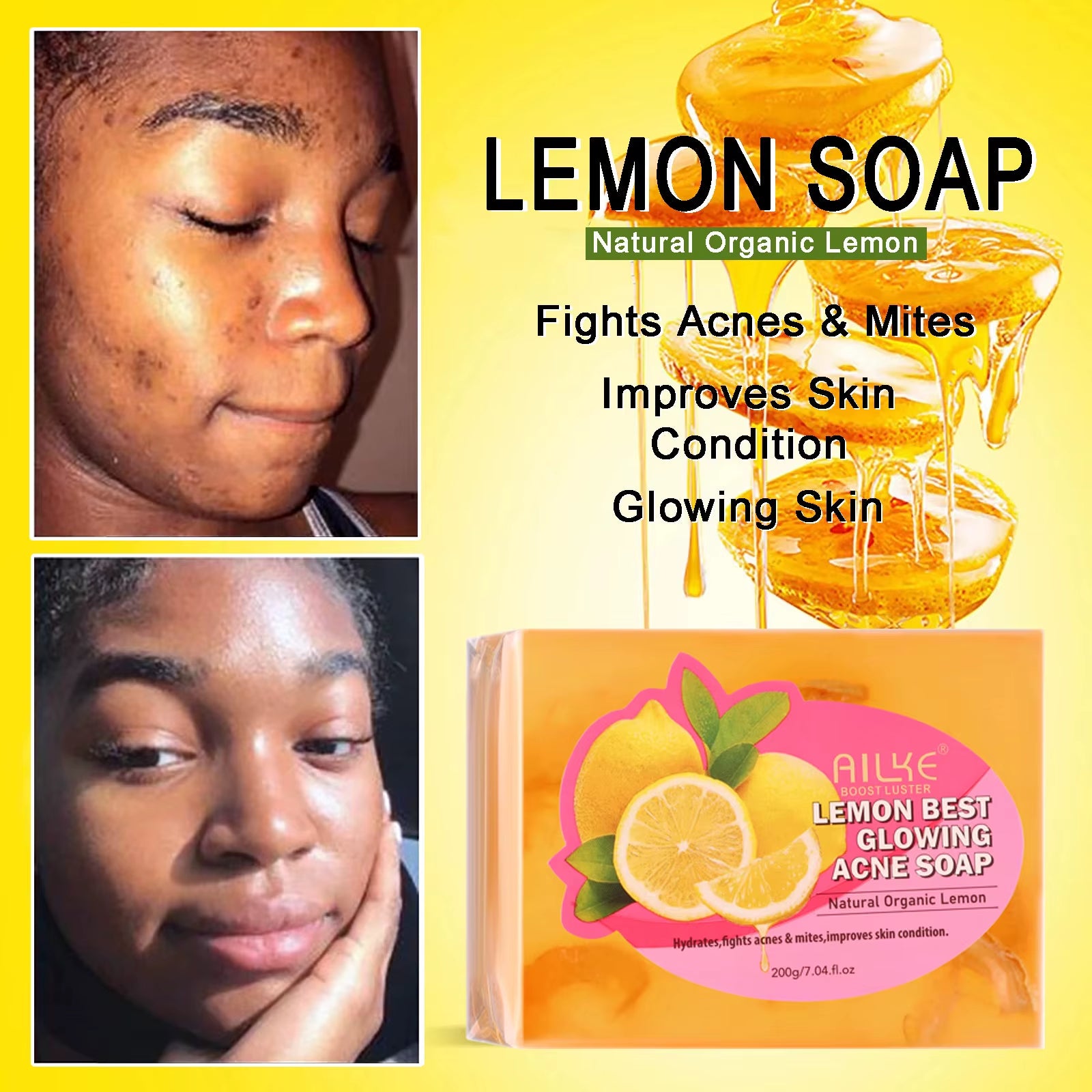 Natural Skin Brightening Set, Clean Darkness, Acne, Stains, Moisturize, Lightening, Smooth, Improve Rough and Dry Skin