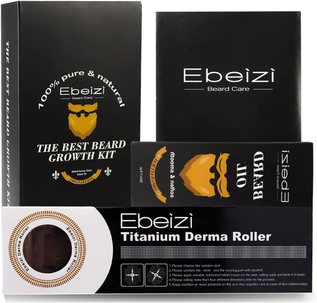 Ebeizi Derma Roller Pour La Croissance De La Barbe Avec Sérum De Croissance De La Barbe, Stimuler La Croissance De La Barbe Et Des Cheveux, Derma Roller De 0,5 Mm Pour Homme