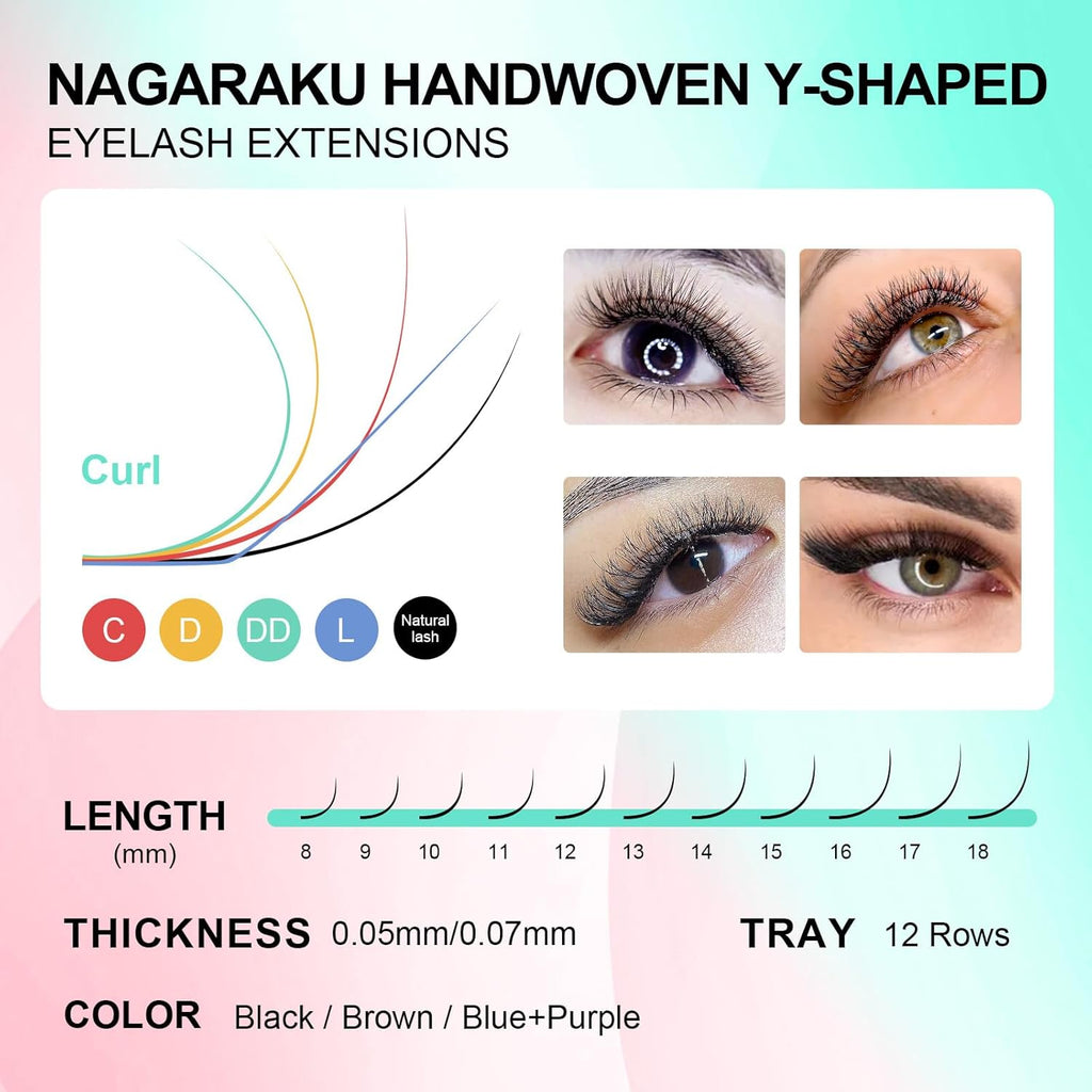 YY Cils Extension 4D Y Lash Tissés En Croix À La Main Bouquet De Cils Volume Russe Faux Cils Naturel Premade Fans Préfait Ventilateur Wispies Cluster Eyelash Noir 12 Rows (0.05 C 8-15Mm）