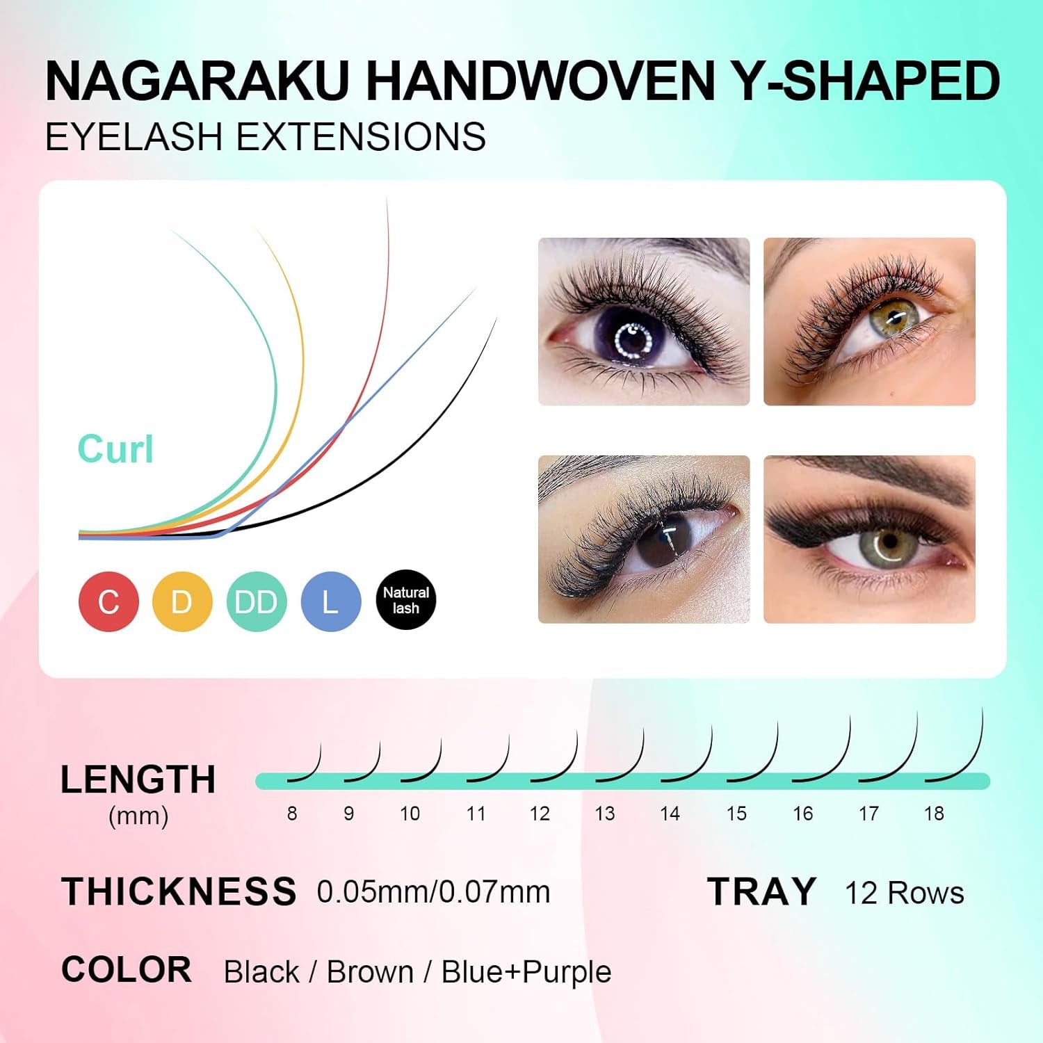 YY Cils Extension 4D Y Lash Tissés En Croix À La Main Bouquet De Cils Volume Russe Faux Cils Naturel Premade Fans Préfait Ventilateur Wispies Cluster Eyelash Noir 12 Rows (0.05 C 8-15Mm）