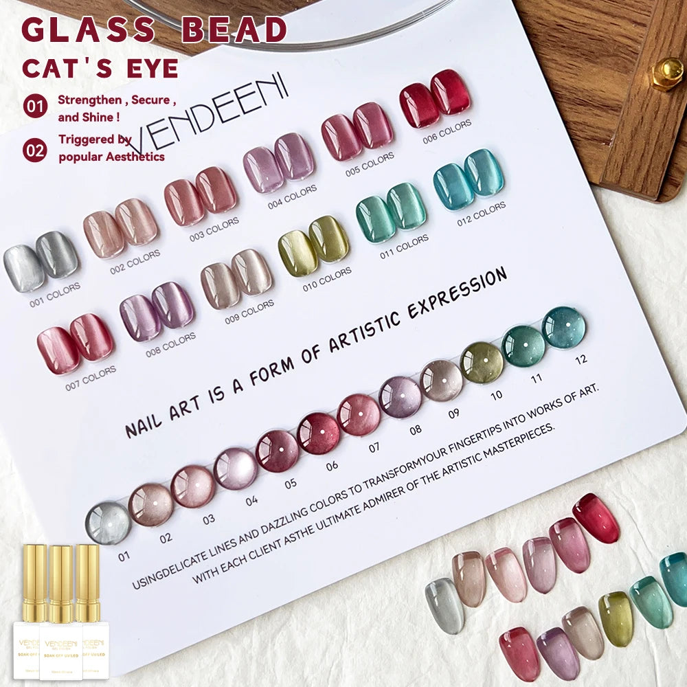 12 Colors/Set Gem Crystal Cat Eye Gel Nail Polish Magnetic UV Soak off Gel Varnish Glass Bead Cat Eye Gel with Display