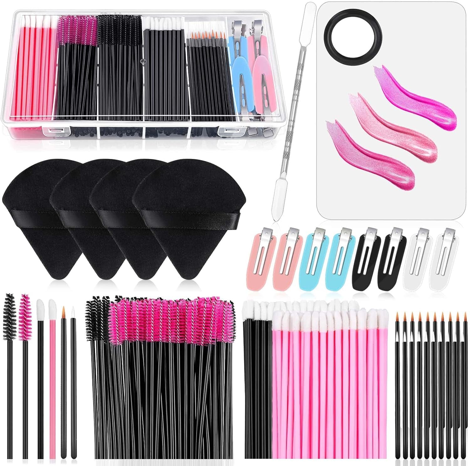 Kit D'Applicateurs De Maquillage Jetables Avec Palette De Mélange Triangulaire, Fournitures D'Artiste, Baguettes À Mascara Jetables, Pinceaux À Lèvres, Pinces À Cheveux, Houppettes À Poudre Pour Le