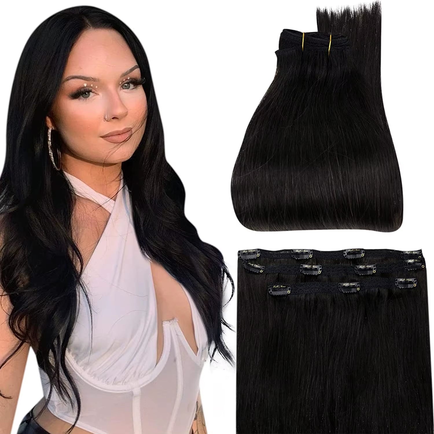 50 Grams Clip in Hair Extensions Human Hair Ombre Color 3Pcs Human Hair Clip in Extensions for Women