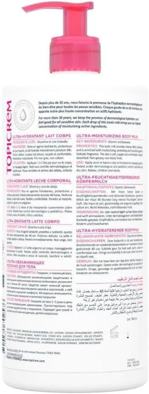 - Ultra Hydratant Lait Corps - Hydrate 48H, Relipide, Protège La Peau - Texture Onctueuse, Odeur Délicate - Crème Hydratante Pour Peaux Sensibles - Fabrication Française - 500 Ml