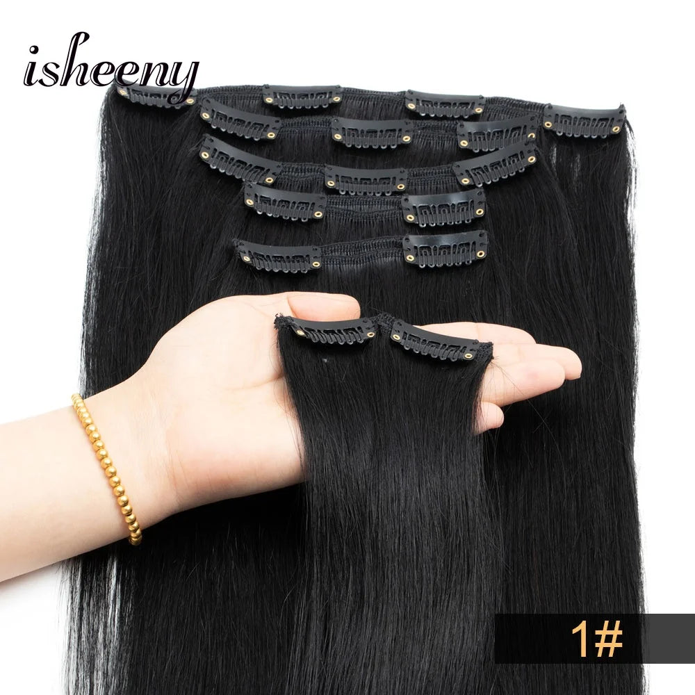 14"-22" Clip in Human Hair Extensions Brazilian Remy Natural Clip Human Hair Extension Real Natural Clip on 70G-100G