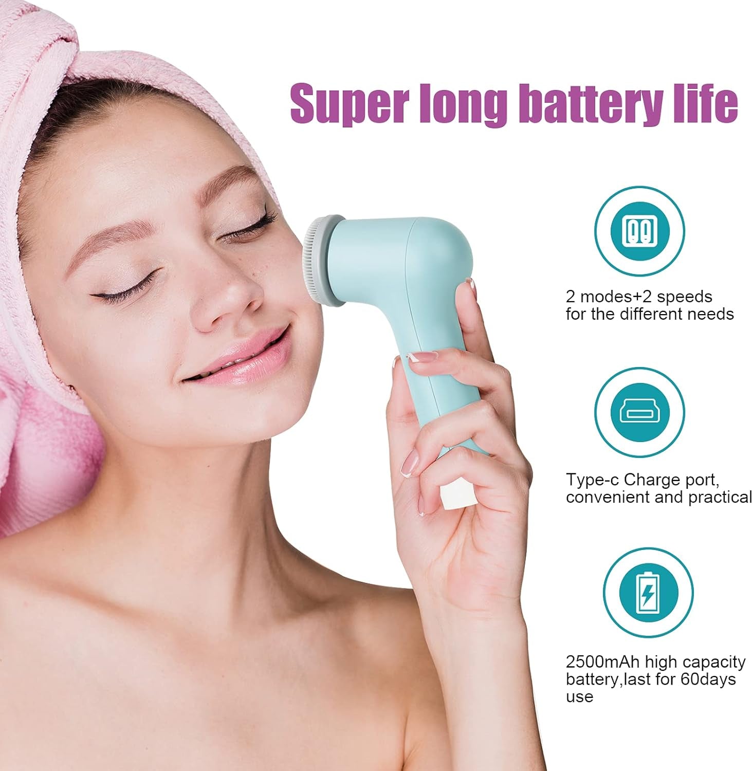 Brosse Nettoyante Visage IPX7 Etanche Appareil De Nettoyage Electrique Beauté Brosse Faciale Batterie 2500Mah Pour Tous Les Types De Peau Nettoyage En Profondeur/Exfoliation/Massage, Bleu