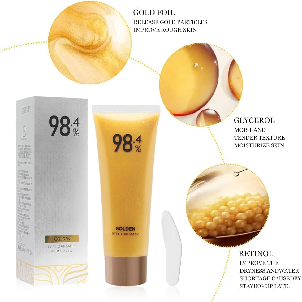 Gold Foil Peel-Off Mask, Gold Foil Tear-Off Mask, Gold Foil Tear off Mask, Gold Peel off Mask, Golden Peel off Mask (2 Pcs) (B)