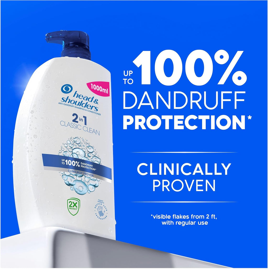 , Classic 2En1 Shampoing Et Après-Shampoing Antipelliculaire, Nettoie Et Hydrate Les Cheveux Et Le Cuir Chevelu, 1000 Ml