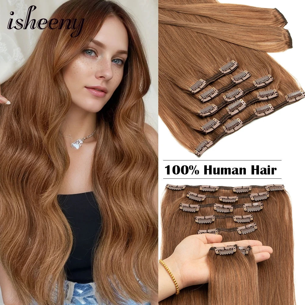 14"-22" Clip in Human Hair Extensions Brazilian Remy Natural Clip Human Hair Extension Real Natural Clip on 70G-100G