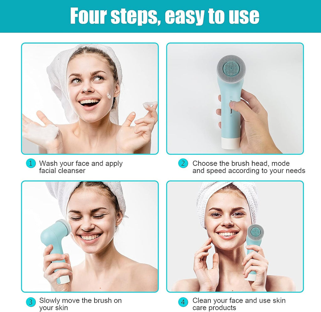 Brosse Nettoyante Visage IPX7 Etanche Appareil De Nettoyage Electrique Beauté Brosse Faciale Batterie 2500Mah Pour Tous Les Types De Peau Nettoyage En Profondeur/Exfoliation/Massage, Bleu