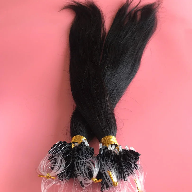 Yaki Straight Micro Ring Loop Hair Extensions 100 Strand Brazilian Remy Hair Micro Link Hair Extension for Women