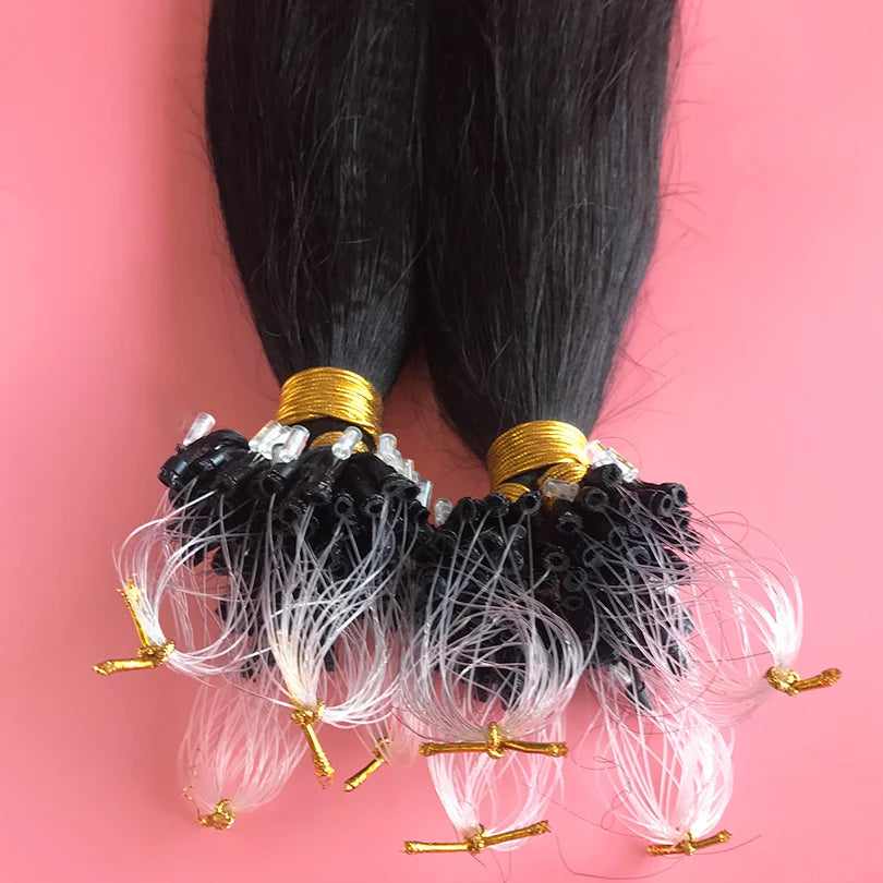 Yaki Straight Micro Ring Loop Hair Extensions 100 Strand Brazilian Remy Hair Micro Link Hair Extension for Women