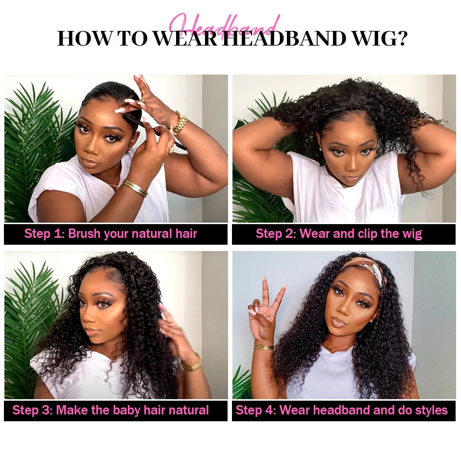 Kinky Curly Women'S Headband Wig  HAIR Scarf Wig Brazilian Human Hair Wig Sale Deep Curly Headband Wig Natural Hair No GLUE