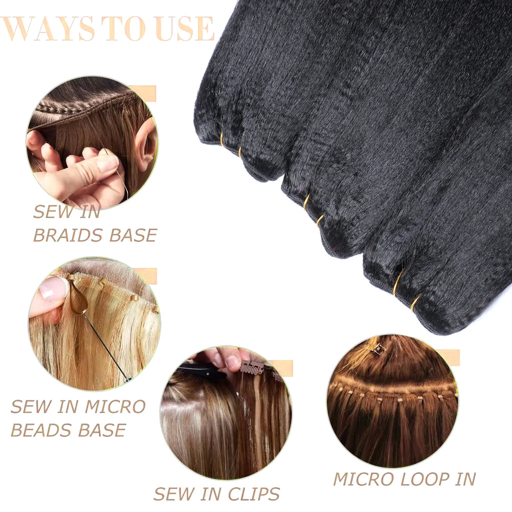 Light Yaki Straight Hair Bundles 3/4 Pieces Kinky Straight Human Hair Bundles 8-30 Inch Remy Human Hair Extensions for Women