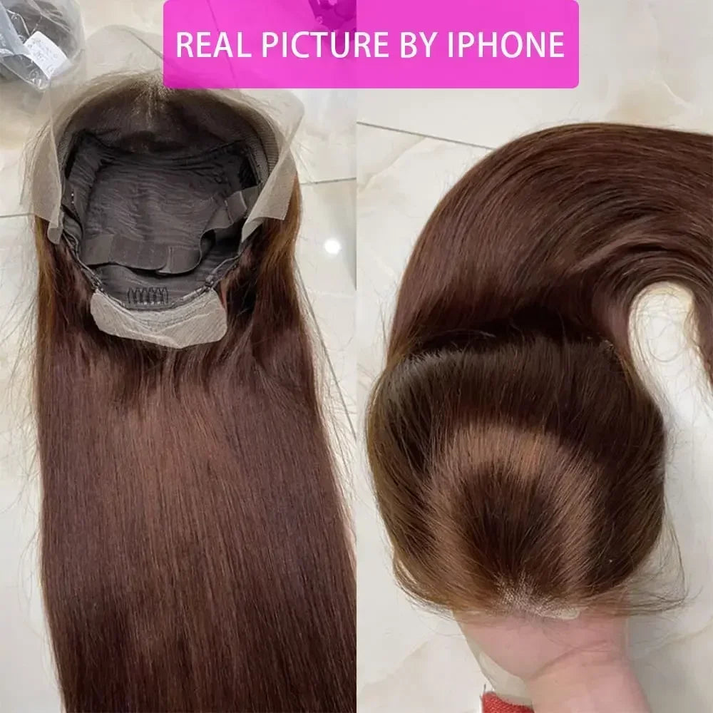 100% Human Hair Wig Brown Lace Front Wig for Women Pre-Plucked Transparent Lace Natural Hairline Silky Straight Hair BOBBI