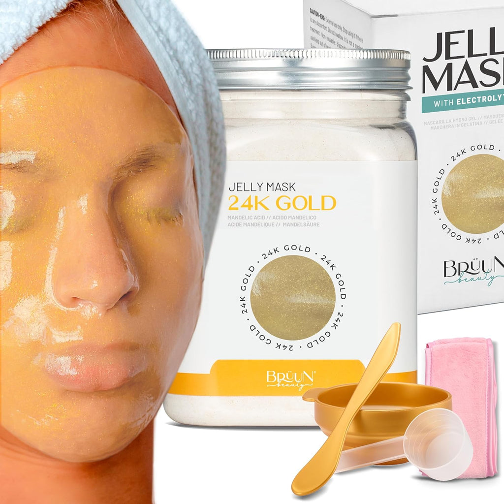 Jelly Mask Jar 24K Gold Mandelic AC Peel-Off Face Care Rubber Mask | 23 Fl Oz Skin Care Moisturizing Gel Mask Jar Spa Set