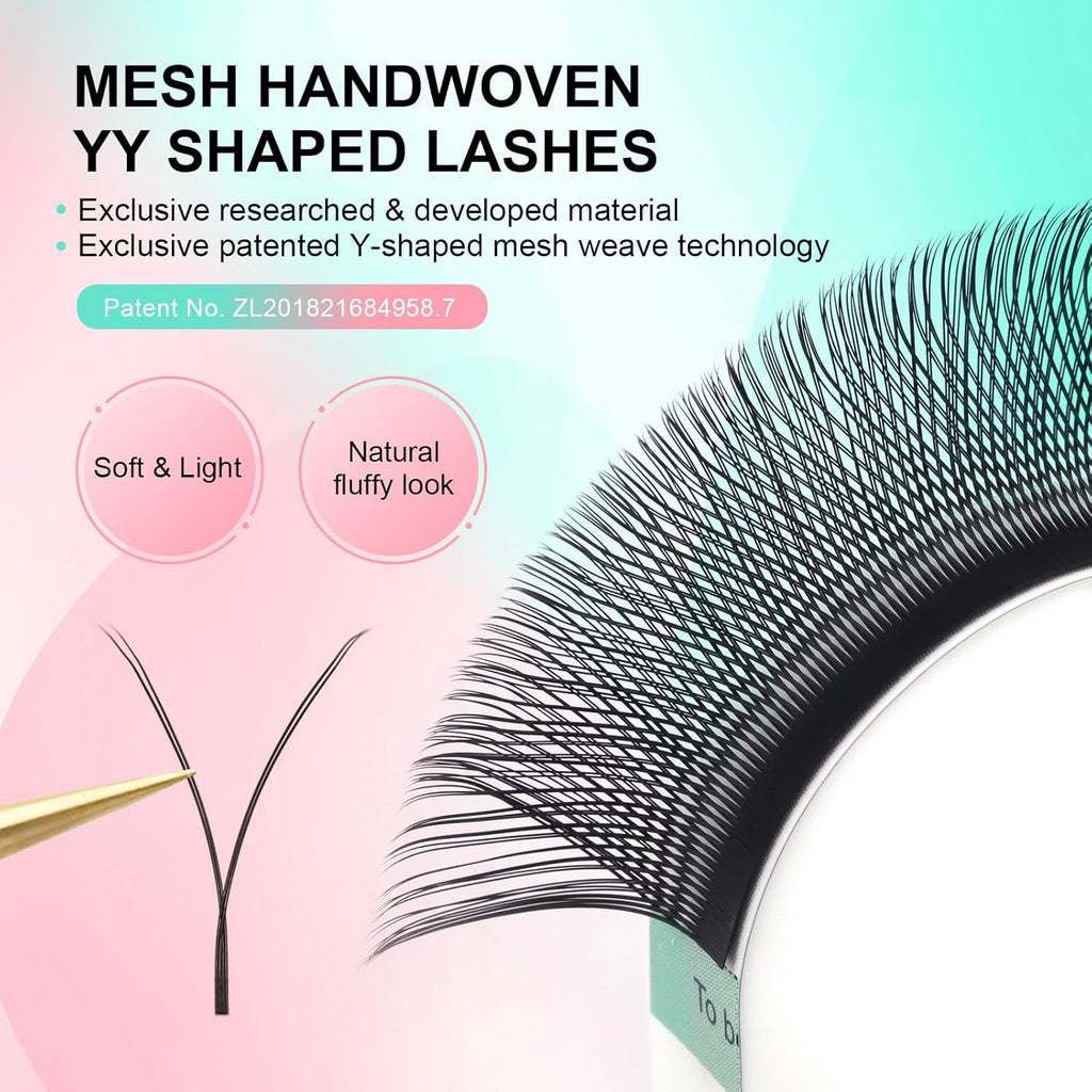 YY Cils Extension 4D Y Lash Tissés En Croix À La Main Bouquet De Cils Volume Russe Faux Cils Naturel Premade Fans Préfait Ventilateur Wispies Cluster Eyelash Noir 12 Rows (0.05 C 8-15Mm）