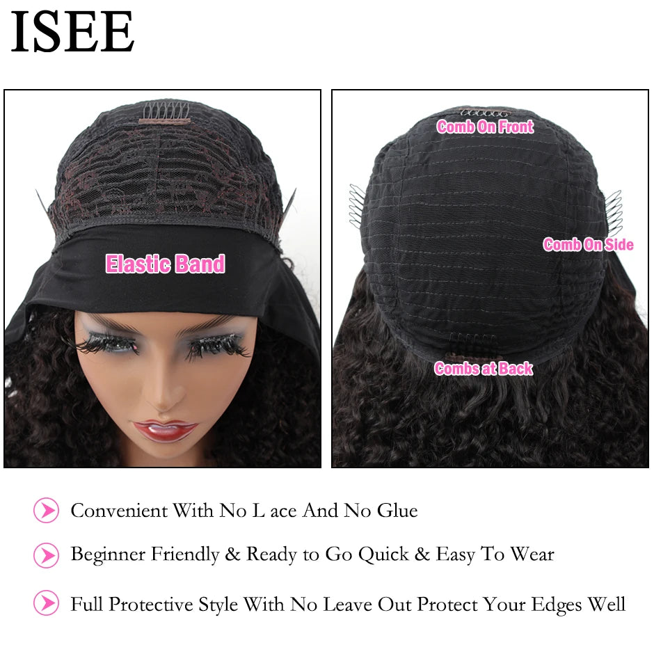 Kinky Curly Women'S Headband Wig  HAIR Scarf Wig Brazilian Human Hair Wig Sale Deep Curly Headband Wig Natural Hair No GLUE